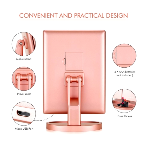 Rose Gold Tri-Fold LED Touch Screen Rotating Magnifying 3x/2x Vanity Mirror - Picture 4 of 7